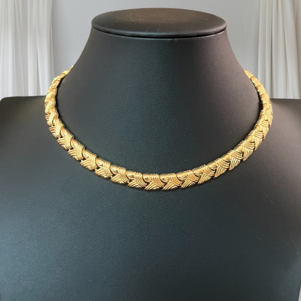Vintage MONET Gold Toned Geometric Chain Link Choker Size 15.5"
